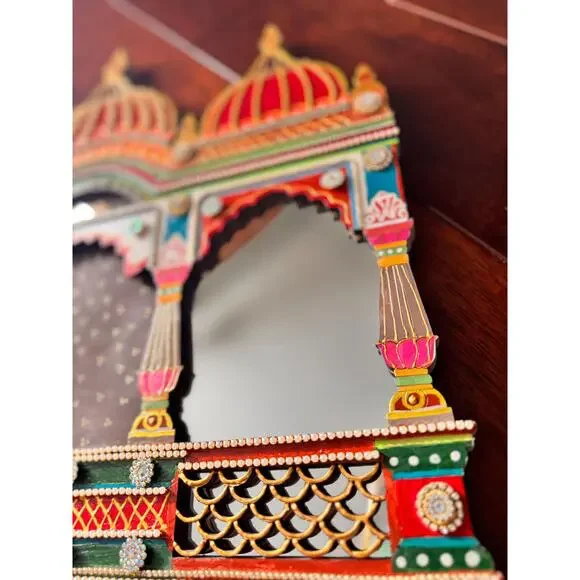 Handcrafted Royal Arch Mirror – Vibrant Indian Craft Décor - Picture 7 of 13